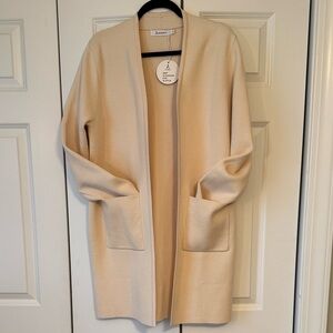 Anrabess women’s beige cardigan sweater open front knit long coatigan. Large